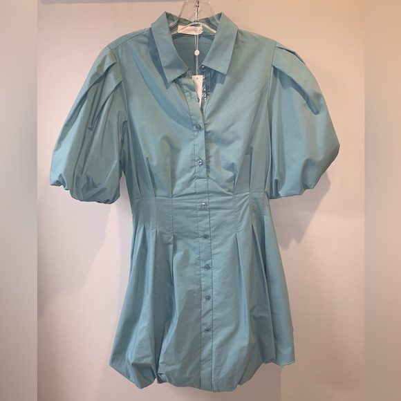 Cleo Balloon Mini Dress- Blue Balloon Mini Shirt Dress! - Picture 7 of 11